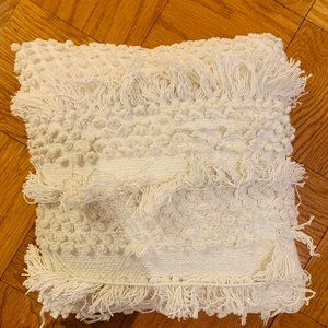 White Fringe Patterned Pillow